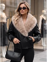 Dámska zimná kožená bunda s kožušinou, čierna, FashionStreet TY6029 Dámska zimná kožená bunda s kožušinou, čierna, FashionStreet TY6029