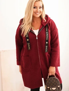 Dámsky kabát z umelej jahňacej kože v nadmernej veľkosti s kapucňou a vreckami