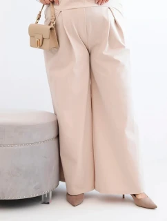 Dámske Plus veľkosť široké nohavice so skladaním béžová