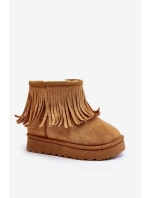 Ocieplane Botki Śniegowce Dziecięce Z Ozdobnymi Frędzlami Camel Nimia