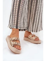 Klapki Damskie Na Platformie Z Klamrami I Plecionką Khaki Limme