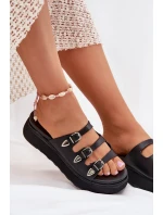 Klapki Damskie Na Platformie Z Paskami Czarne Nimiotte