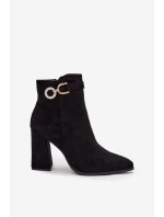 Eko Zamszowe Botki Na Słupku Z Ozdobą Czarne Lymall