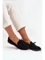 Półbuty Mokasyny Damskie Płaskie Z Wiązaniem Czarne Zalina