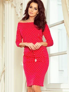 Dámske červené športové bodkované šaty so zaväzovaním a kapsičkami model 7243926