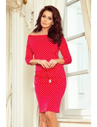 Dámske červené športové bodkované šaty so zaväzovaním a kapsičkami model 7243926