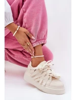 Eko Skórzane Sneakersy Na Platformie Beżowe Penolle