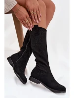 Kozaki Damskie Ażurowe Na Płaskim Obcasie S.Barski HY52-534 Czarne