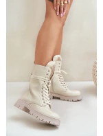 Lakovaná zateplená členková obuv Workery s dekoráciou Beige Kelilea Lakovaná zateplená členková obuv Workery s dekoráciou Beige Kelilea