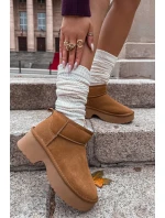 Śniegowce Damskie Z Naturalnego Zamszu Ocieplane Futerkiem Camel Milora