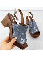Dámske sandále na podpätku denim gold M.Daszynski MR23126-7 Dámske sandále na podpätku denim gold M.Daszynski MR23126-7