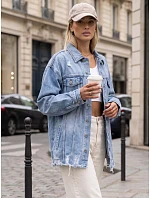 Dámska džínsová bunda oversize s odreninami, svetlo modrá, FashionStreet TY5686 Dámska džínsová bunda oversize s odreninami, svetlo modrá, FashionStreet TY5686