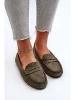 Klasické dámske semišové mokasíny tmavozelenej farby Glimris