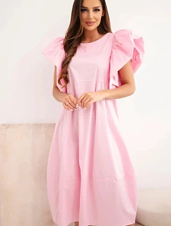 Dámske bavlnené šaty s volánovými rukávmi candy pink