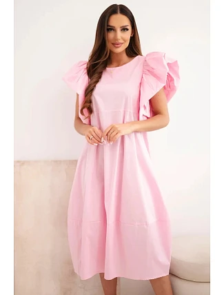 Dámske bavlnené šaty s volánovými rukávmi candy pink Dámske bavlnené šaty s volánovými rukávmi candy pink