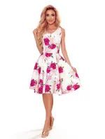 Rozšírené dámske šaty so vzorom ruží as výstrihom v tvare srdca 114-16