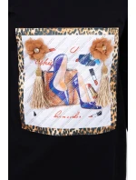 Šaty s 3D grafikou a ozdobnými volánikmi čiernej farby