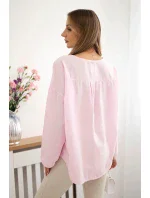 Košeľová blúzka s vyšívaným vzorom svetlo ružová
