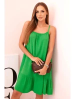Dámske mušelínové šaty s ramienkami a volánom zelené