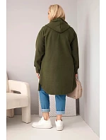 Dámske Plus veľkosť kabát s kapucňou s gombíkom uzavretie Khaki