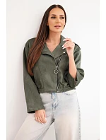 Dámska semišová viskózová bunda s asymetrickým zipsom v khaki farbe Dámska semišová viskózová bunda s asymetrickým zipsom v khaki farbe