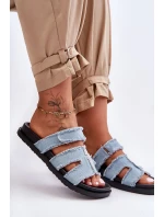 Damskie Klapki Materiałowe Na Rzep Niebieskie Lamirose