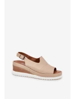 Sandały Damskie Skórzane Na Koturnie Artiker 56C0919 Beżowe