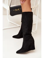 Ocieplane Kozaki Damskie Na Koturnie Czarne Rosina