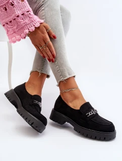 Zamszowe Mokasyny Damskie Z Ozdobą Czarne Loraleima