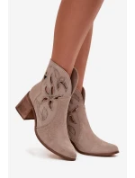 Dámske semišové čižmy s otvormi na podpätku Zazoo 3690 beige