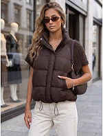 Krátka dámska prešívaná perová vesta, hnedá, FashionStreet TY5924 Krátka dámska prešívaná perová vesta, hnedá, FashionStreet TY5924