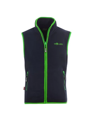 Trollkids Detská vesta Arendal navy/viper green (134-100) fleecová vesta pre chlapcov/dievčatá Trollkids Detská vesta Arendal navy/viper green (134-100) fleecová vesta pre chlapcov/dievčatá