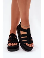 Sandały Damskie Na Platformie Eko Zamszowe Czarne Filisenia