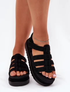 Sandały Damskie Na Platformie Eko Zamszowe Czarne Filisenia