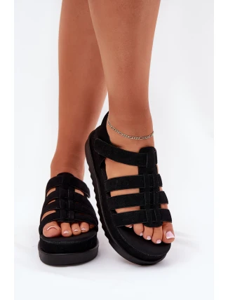 Sandały Damskie Na Platformie Eko Zamszowe Czarne Filisenia