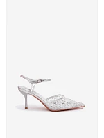 Dámské síťované sandály na jehlovém podpatku se třpytivým zdobením Stříbrné Laria