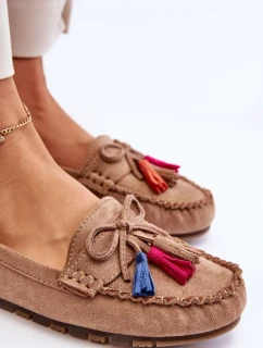 Semišové Mokasíny S Mašlí A Třásněmi Tmavě béžová Dorine