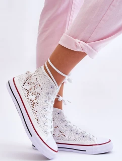Damskie Koronkowe Wysokie Trampki Białe Cornella