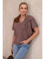 Bavlnená blúzka s ozdobnou mašľou mocca