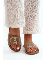 Damskie Płaskie Klapki Z Cekinami S.Barski KV27-052 Brązowe