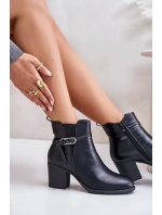 Botki Damskie Na Obcasie Słupku Ocieplane Z Paskiem Czarne Zinithia