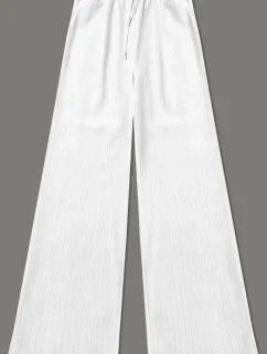 Dámske široké biele pruhované nohavice (18629)