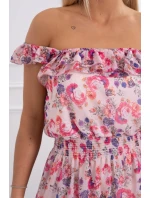 Šaty s pruhmi v páse v púdrovo ružovej farbe