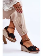 Sandały Damskie Na Koturnie Czarne Daphne