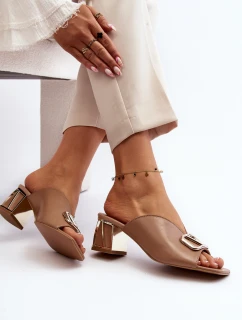 Eleganckie Klapki Damskie Na Obcasie Laura Messi 2771 Beżowe