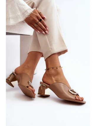 Eleganckie Klapki Damskie Na Obcasie Laura Messi 2771 Beżowe