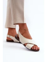Zazoo 40407 Sandały Skórzane Damskie Jasnobeżowe