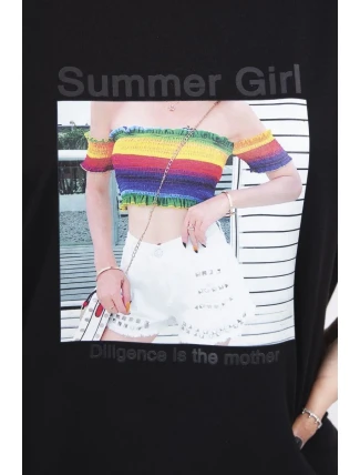 Blúzka s potlačou Summer Girl čierna