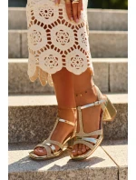 Sandały Damskie Na Słupku Z Eko Skóry Złote Lyana Sandały Damskie Na Słupku Z Eko Skóry Złote Lyana