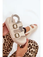 Sandały Damskie Na Platformie I Koturnie Z Klamrami Beżowe Genorre